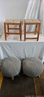 Overall view of two stools and two poufs