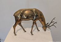 Full view of solid brass deer sculpture showing stance, antlers and overall condition