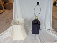 Lamp base and detached shade displayed to show components