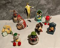 All ten figurines/ornaments grouped