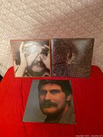 Front view of all three Kenny Rankin LPs on red fabric