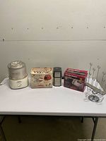 Overview of all appliances and organizers on table