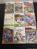 Front view of all nine Wii game cases