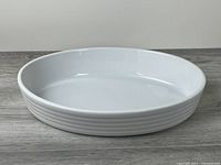 Top view of white oval baking dish