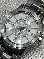 Front view of Relic Payton watch showing full dial and bracelet