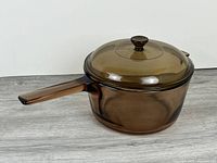 Side view of saucepan with lid on