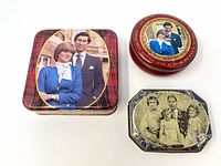 Group overview of three British Royal Family tins