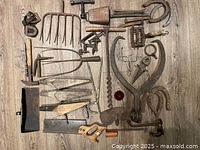 Overall layout of antique tools and hardware