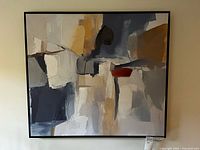 Front view of framed abstract print showing colors and frame