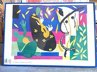 Full view of framed Matisse print showing artwork, mat and blue frame