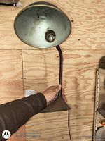 Full view of lamp showing shade, gooseneck, base