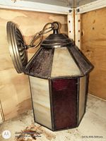 Lantern light showing full hexagonal body, stained glass panels, metal top and back plate