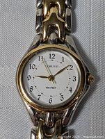 Close-up of watch face showing brand, bezel and dial details