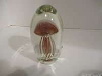 front view of glass paperweight showing jellyfish