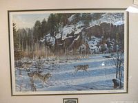 Framed wolf print close view of artwork