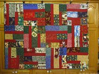 Full view of quilt hanging, showing overall design and size