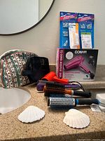 Group shot showing all items on bathroom counter