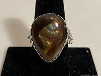 Front view of sterling silver ring with fire agate