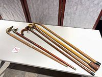 All six canes laid out showing handles and shafts