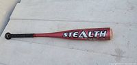 Full view of red Easton Stealth bat