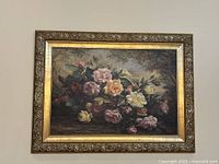 Front view of framed floral print showing artwork and frame detailing