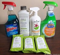 Front view of all seven household cleaning items