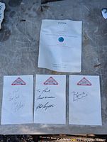 Overall view of letterhead and three autograph cards