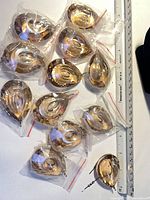 All 12 amber-rose gold teardrop prisms in bags with clips visible