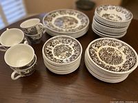 Plates, bowls, cups arranged showing pattern and quantity