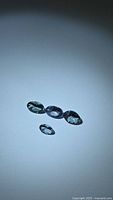 Four loose faceted tanzanite stones on white background under spotlight