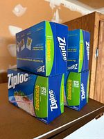 Four stacked Ziploc Sandwich bags boxes, 125-count