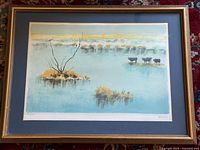 Full view of framed Zarou lithograph showing artwork, mat and frame