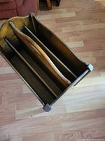 Top view showing three interior dividers and wood tone