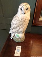 Full view of Royal Copenhagen porcelain owl figurine on table