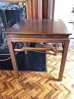 full view of wood side table front and top