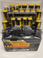 Front view of Titan 70-piece screwdriver set in clear clamshell packaging