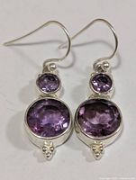 front view of both sterling silver amethyst earrings