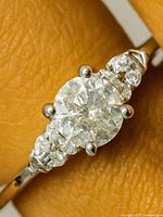 Close-up of centre diamond and prong setting