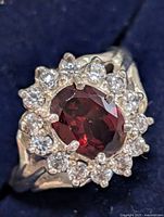 front view showing garnet and CZ halo