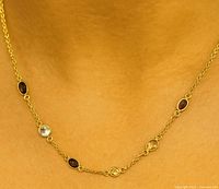 Necklace worn, showing gemstone spacing and chain style
