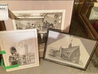 All three framed prints standing together