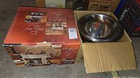 Retail box and open box showing chafing dish components