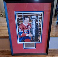 Front view of framed signed Montreal Canadiens photo with mat and nameplate