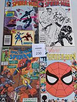 Group shot of four Spider-Man comics with lot card
