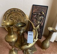 Group shot showing all six brass-tone items