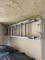 Full view of ladder showing length and roof hooks