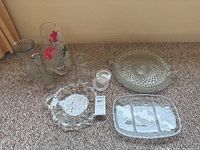 Group shot of all glass items on carpet