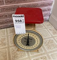 Front view of scale showing red platform and dial