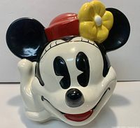 Front view showing Minnie Mouse head with red hat and yellow flower