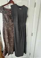 Both dresses hanging on door showing overall view